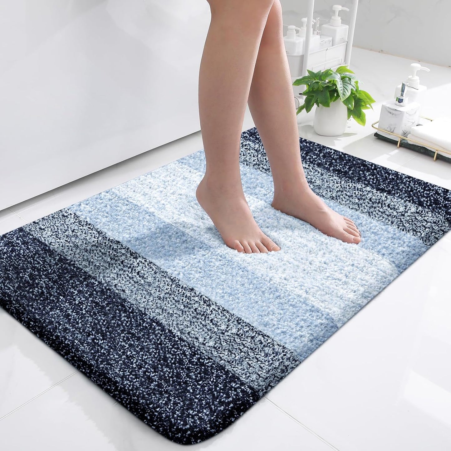 OLANLY Bathroom Rugs Mat 36x24, Extra Soft Absorbent Microfiber Bath Rugs, Rubber Backing, Quick Dry, Machine Washable Bath Mats for Bathroom Floor, Tub and Shower, Home Decor Accessories, Navy Blue