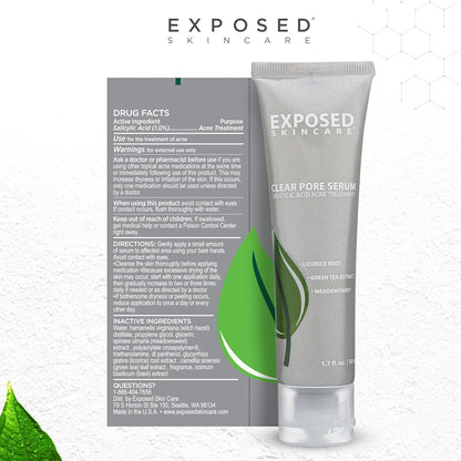 Exposed Skin Care Clear Pore Serum - Green Tea, Licorice Root, Salicylic Acid - Unisex Skin Serum for Oily, Sensitive Skin