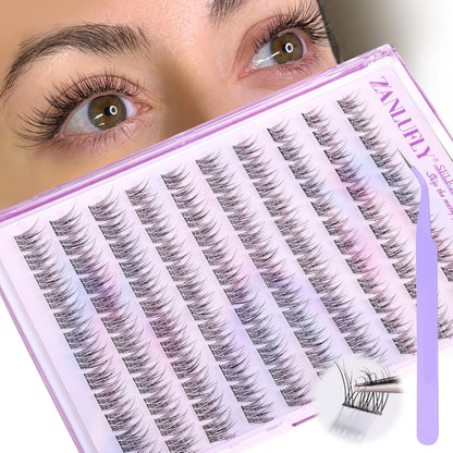 Self Adhesive Lash Clusters Natural No Glue Individual Lashes 10-12MM Wispy Self Adhesive Eyelash Clusters with Clear Strips DIY Eyelash Extensions by zanlufly