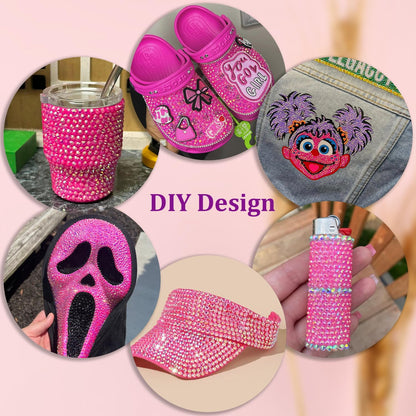 30000Pcs Resin Rhinestones for Bedazzling with Tweezers, Hot Pink AB Rhinestones for Crafting with B7000 Jewelry Glue for DIY Crafts Clothing Tumblers Shoes Fabric Nail Art