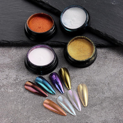 16 Colors Chrome Nail Powder Set, Metallic Mirror Effect Holographic Aurora Chameleon Pigment Glitter for Gel Polish Manicure Nail Art Decorations