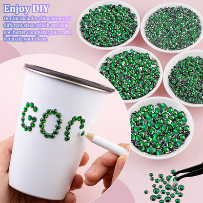 30000Pcs Resin Rhinestones for Bedazzling with Tweezers, Emerald Green Rhinestones for Crafting with B7000 Jewelry Glue for DIY Crafts Clothing Tumblers Shoes Fabric Nail Art