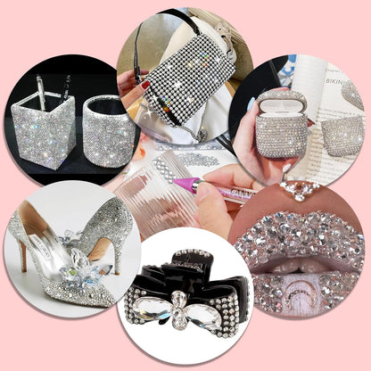 Canvalite 25000Pcs Resin Jelly Rhinestones for Crafting, Clear Flatback Gems, Bedazzling Crystal with 5Pcs 2.5g B7000 Jewelry Glues and Tweezers and Dotting Pen for DIY Crafts Clothing Shoes Nail Art