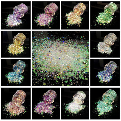 Allstarry 12 Colors Chunky Glitter Holographic Craft Glitter Cosmetic Nail Art Sequins Mixed Fine Glitter Flakes for Nails Art Decoration Hair Eyes Face Body, Resin Tumblers, Epoxy, Slime