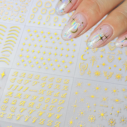 30Sheets Gold Nail Art Stickers Star Line 3D Self Adhesive Nail Stickers for Nail Art Moon Stars Nail Decals Heart Nail for Women and Girls Manicure DIY Decoration