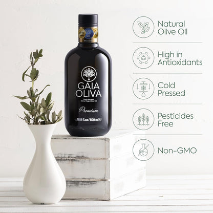 Gaia Oliva Cold Press Extra Virgin Olive Oil, Early Harvest Fruity Flavor Fresh Premium Olive Oil from Aegean Region, Aeite De Oliva Extra Virgen, Awardwinning - 500ml