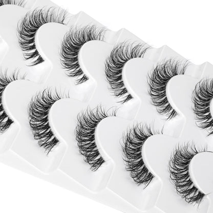 JIMIRE Demi-wispies Faux Mink Eyelashes with Clear Band Russian Strip Lashes Fluffy Natural Look Wispy Light 13MM Short False Eyelashes Invisible Small 3D Fake Lashs Pack 7 Pairs