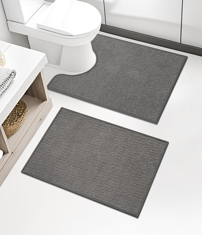 chakme Bathroom Rug Sets 2 Piece, Ultra Thin Bath Mat Quick Dry Bath Mat Set, Absorbent Bath Mat for Bathroom Non Slip Machine Washable, (Dark Grey, 2 Piece)