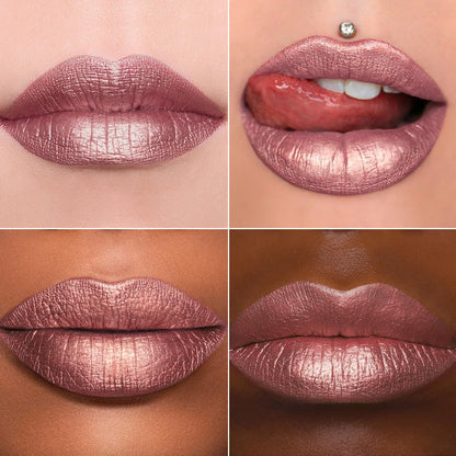 MAKI YIKA 3Pc Metallic Lipstick Long Lasting Pink Brown Nude Glitter Lipsticks High Shine Lipstick No Smudge No Transfer Liquid Lip Gloss (Pink/Nude/Brown)