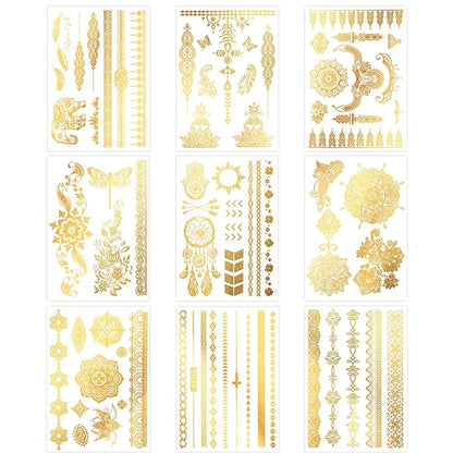 Konsait 9 sheets metallic tattoos,