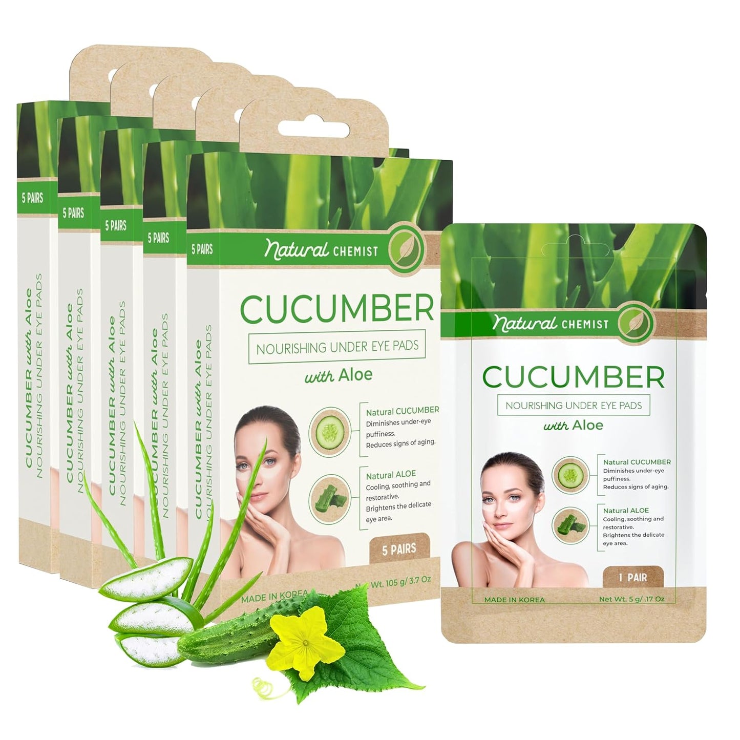 Cucumber & Aloe Under Eye Patches - 25 Pairs (5 Packs) Diminishes Dark Circles & Puffiness, Anti-aging, Cooling & Soothing Under Eye Pads - Korean Skin Care For All Skin Types -