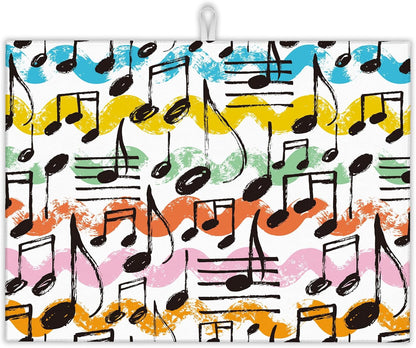 Music Notes Waves Dish Drying Rack Mats Decor, Dish Pad Drying Mat Kitchen Counter 18x24 Inch Absorbent Reversible Microfiber for Coffee Bar Sink Countertop