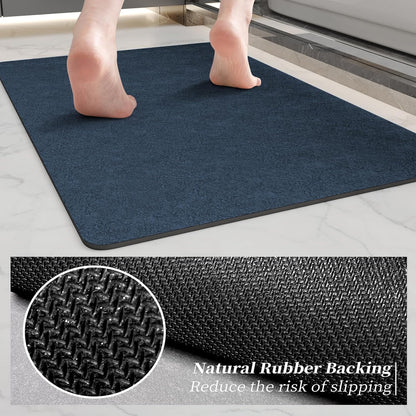 Bathroom Mat Rugs 47x17, Long Diatomaceous Earth Bath Mat Large Quick Dry Bath Mat Non Slip Rubber Backed Super Absorbent Shower Mat, Thin Bathroom Runner Rugs Floor Mat Fit Under Door, Navy Blue