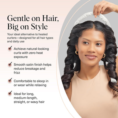 Kitsch Satin Heatless Hair Curler Set - Heatless Curls Overnight, Hair Rollers for Soft Curls & Frizz-Free Styling, No Heat Curlers To Sleep in, Curling Rod Headband with 2 Scrunchies - Ivory