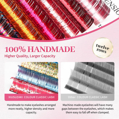 Glitter Spike Tinsel Eyelash Extensions 0.07 Colored Lashes Extension D Curl Lashes 12mm Lash Extensions Soft False Eyelashes Volume Lashes 12 Rows Professional Use(Glitter,0.07-D,12mm)