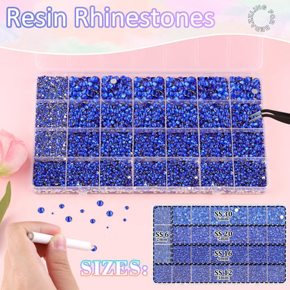 30000Pcs Resin Rhinestones for Bedazzling with 3Pcs B7000 Jewelry Glue, Royal Blue Flatback Gems Rhinestones for Crafting, Clothing Tumblers Mugs Shoes Fabric Decor Nail Art