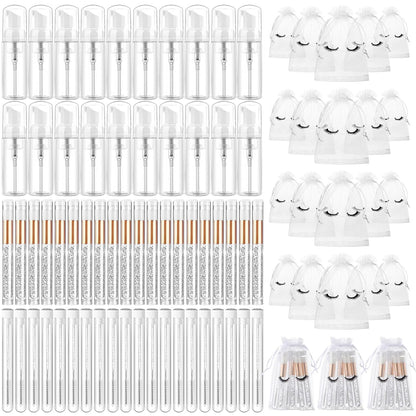 Zhehao 80 Pcs Lash Shampoo Bottle Brushes Kit 20 Foam Pump Dispensers 20 Lash Shampoo Brushes 20 Eyelash Aftercare Bag 20 Cleaning Pipes, Eyelash Extension Supplies(White, Sliver)