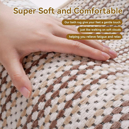 Ultra Thin Bathroom Rugs 16x24,Soft Absorbent Chenille Bath Rugs,Rubber Backing Quick Dry, Machine Washable Bath Mats for Bathroom Floor,Tub and Shower, Home Decor Accessories, Coffee