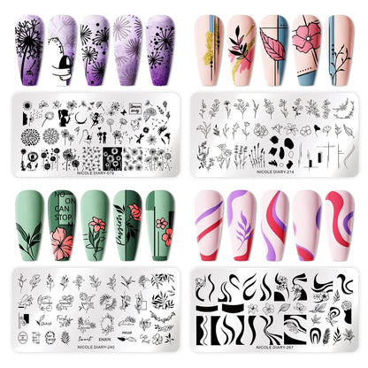 Born Pretty Nail Art Stamping Templates Set Flowers Leaves Plant French Stamping Image Plates Manicure DIY Design Stamp Plates 8PCS
