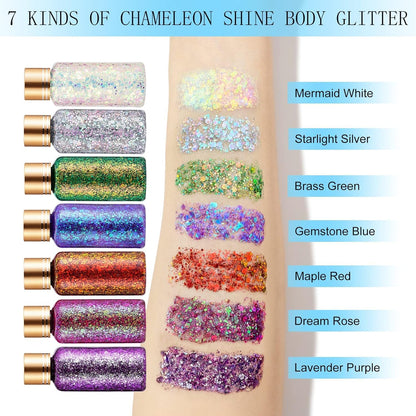 Cute Pink Face Body Hair Glitter Gel for Singer Concert Die-Hard Fans Makeup Accessories, Long Lasting Holographic Chunky Mermaid Sequin Sparkling Glitter Paint Makeup for Women Kids, 1oz