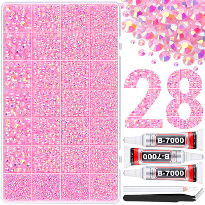 30000Pcs Resin Rhinestones for Bedazzling with 3Pcs B7000 Jewelry Glue, Light Pink AB Flatback Gems Rhinestones for Crafting, Clothing Tumblers Mugs Shoes Fabric Decor Nail Art