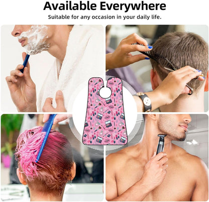 Non-Stick Beard Shaving Bib, Hair Catcher Apron with Suction Cups, Waterproof Grooming Tool for Men Husband, Modern Lady Girly Cosmetic Perfume Lipstick Pink Shave Bib