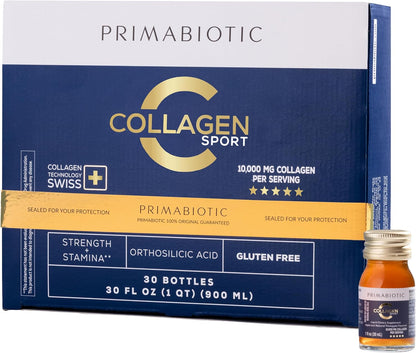 Liquid Collagen Sport- High Collagen Content [10,000 Mg] Per Serving - Hydrolyzed Collagen Drink and 12 Vitamins Orthosilicic Acid | Helps Bone Health, Hair, Nails | (30 Bottles x 30 ML)