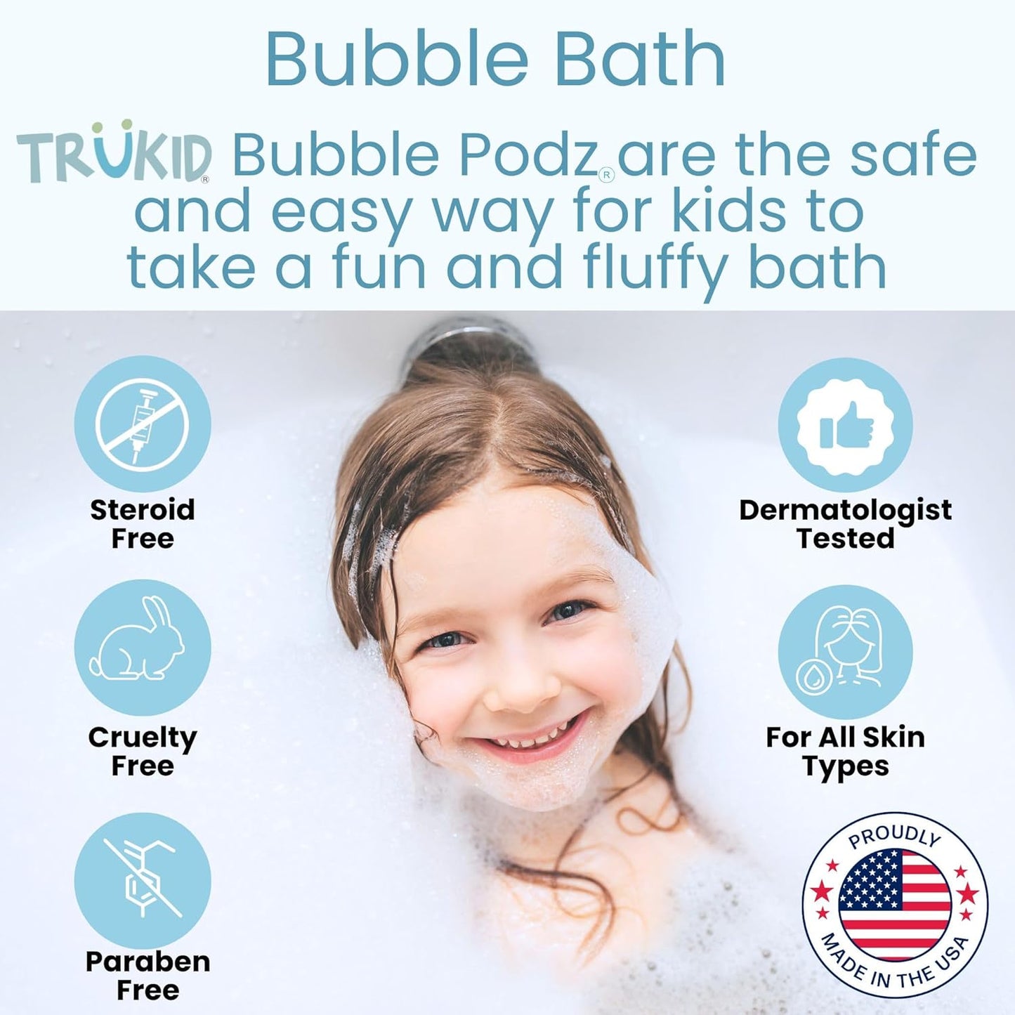 TruKid Bubble Podz Bubble Bath for Kids, Toddlers, & Babies, Tear Free Gentle & Refreshing Bath Bomb for Sensitive Skin with Natural Moisturizers, Non-Toxic, pH Balanced, Strawberry Scent (24 Podz)