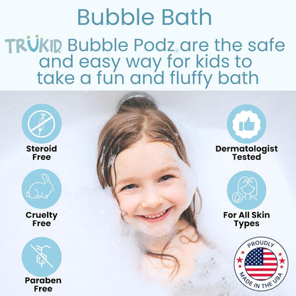 TruKid Bubble Podz Bubble Bath for Kids, Toddlers, & Babies, Tear Free Gentle & Refreshing Bath Bomb for Sensitive Skin with Natural Moisturizers, Non-Toxic, pH Balanced, Yumberry Scent (10 Podz)