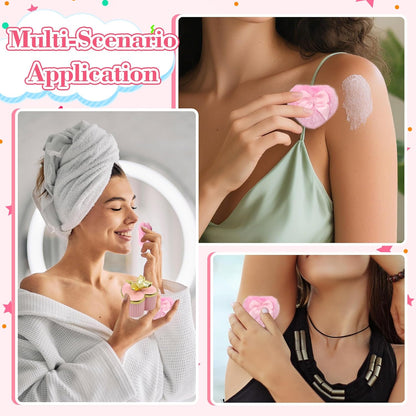 Large Body Powder Puff and Container, Ceramics Dusting Powder Container with 2 PCS Washable Heart Shaped Body Puff, Butterfly Dusting Case for Wet and Dry Makeup (Pink)