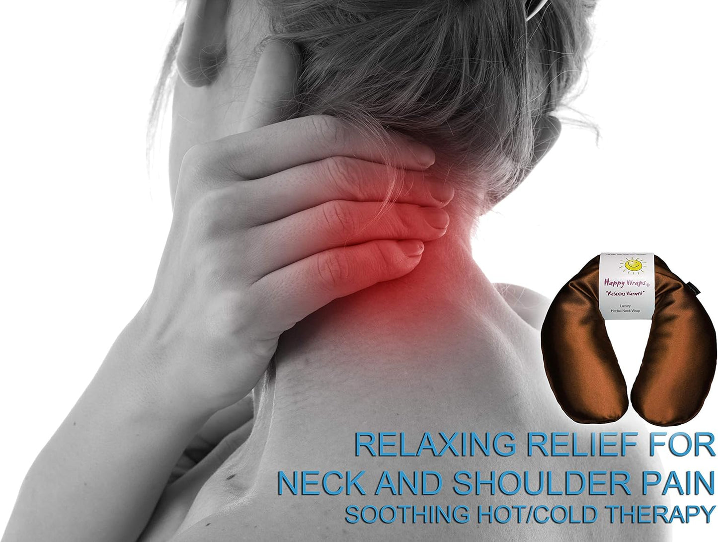 Microwavable Herbal Neck Wrap - Hot Cold Aromatherapy Neck Warming Pillow - Heating Pad for Migraines, Stress, Gifts for Women, Birthdays, Christmas and Free Sleep Mask - Copper Satin