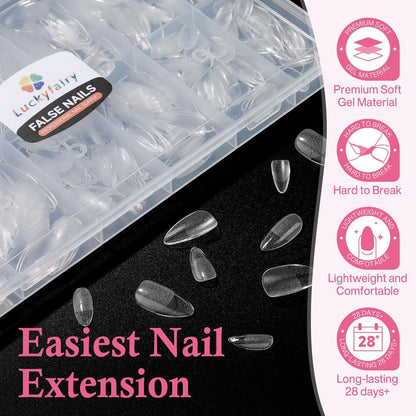 Almond Nail Tips: 504pcs Medium Almond Gel Nail Tips, Pre-shape Half Matte Short Nails Full Cover Clear Press On Acrylic Fake Nails for Nail Extension Nail Art 12 Sizes