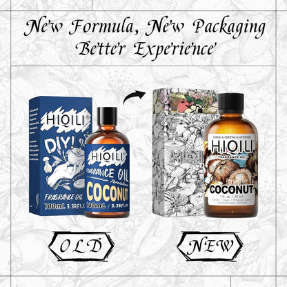 HIQILI Coconut Fragrance Oil for Home Diffuser, Ideal for Making Candle, Soap, Body Spray, Women's Perfume, Creamy Scents - 1 Fl Oz