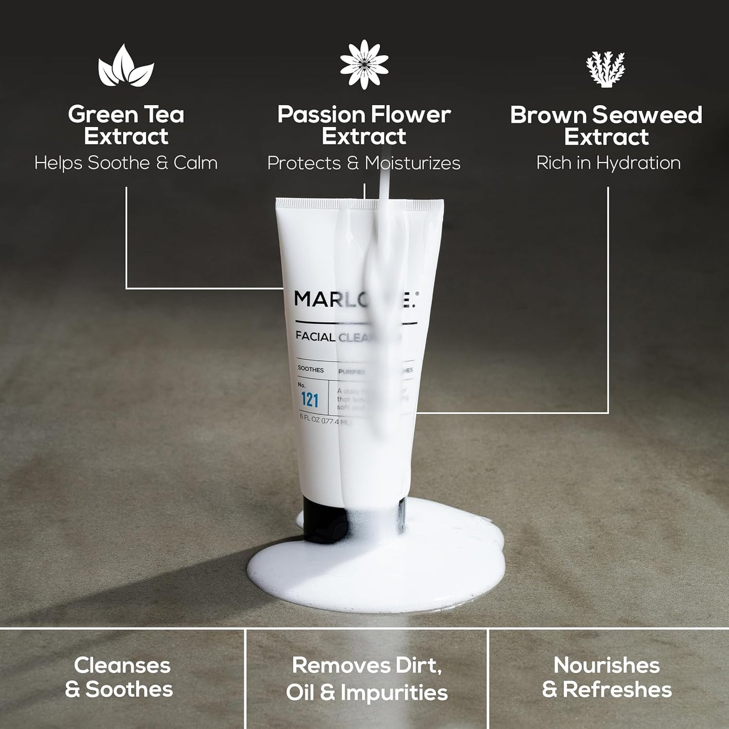 MARLOWE. No. 121 Facial Cleanser 6 oz, Daily Mens Face Wash with Natural Extracts & Antioxidants, Soothes, Purifies, Refreshes, Thick Lather, Fresh Woodsy Scent