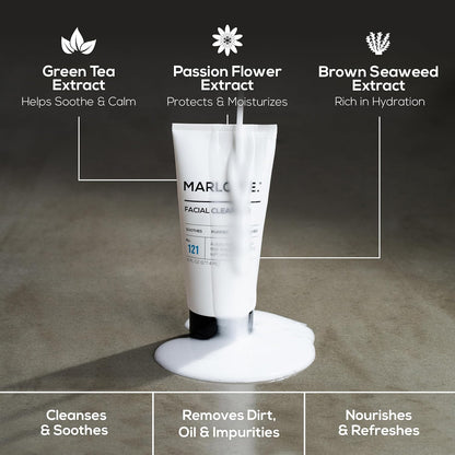 MARLOWE. No. 121 Facial Cleanser 6 oz, Daily Mens Face Wash with Natural Extracts & Antioxidants, Soothes, Purifies, Refreshes, Thick Lather, Fresh Woodsy Scent