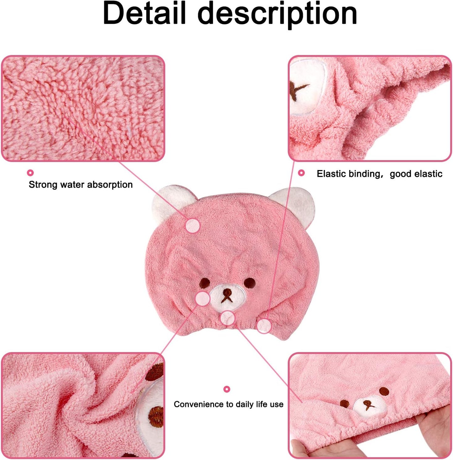 Lamoutor 3Pcs Hair Drying Towel for Kids Girls Soft Absorbent Kids Dry Hair Cap Kids Hair Towel Wrap Head Towel Wraps for Kids
