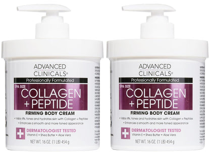 Advanced Clinicals Collagen Peptides Body Lotion & Face Moisturizer | Peptide Infused Collagen Lotion For Women & Men Helps Improve Look Of Crepe Skin, Wrinkles, & Uneven Dry Skin Texture, 2-Pack