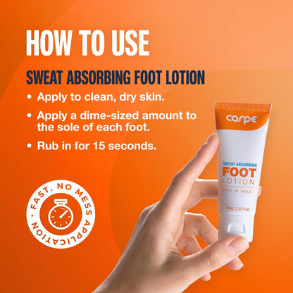 Carpe Sweat Absorbing Foot Lotion, A Dermatologist-Recommended Solution to Stop Sweaty, Smelly feet, Helps Prevent blisters, Great for hyperhidrosis (Pack of Two)