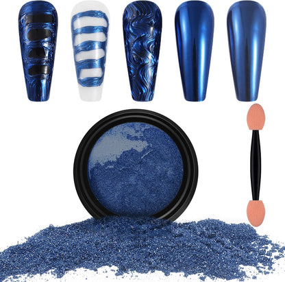 Artdone Chrome Nail Powder, Dark Blue Iridescent Aurora Powder Metallic Mirror Effect Pigment Pearlescent Mermaid Pigment Pearl Glitter Dust Kit, Nail Art Decoration, Resin Craft