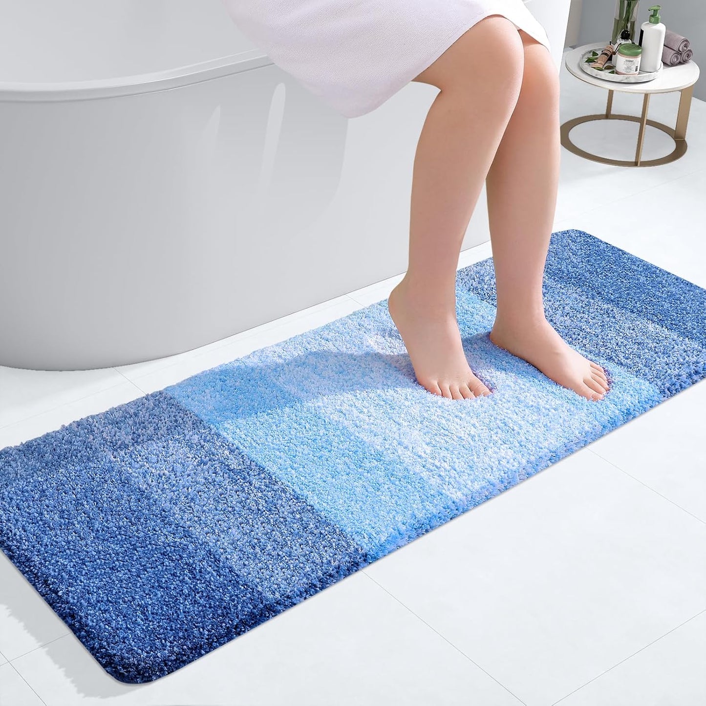 OLANLY Bathroom Runner Rugs 47x17, Extra Soft Absorbent Microfiber Bath Rugs, Rubber Backing, Quick Dry, Washable Bath Mats for Bathroom Floor, Tub and Shower, Home Decor Accessories, Light Royal Blue