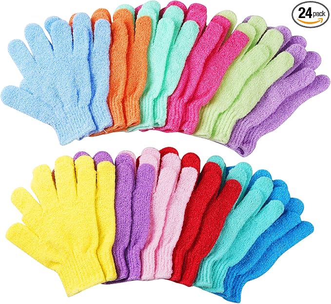 24 pcs exfoliating shower gloves,double