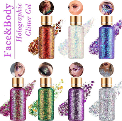 Cute Pink Face Body Hair Glitter Gel for Singer Concert Die-Hard Fans Makeup Accessories, Long Lasting Holographic Chunky Mermaid Sequin Sparkling Glitter Paint Makeup for Women Kids, 1oz