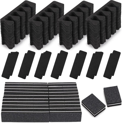 102pcs Toe Separators Set - Premium Pedicure Tool Super Soft Pedicure Toe Separator- Mini Nail Buffer Block File 80/100 Grit 2 Sided, Black