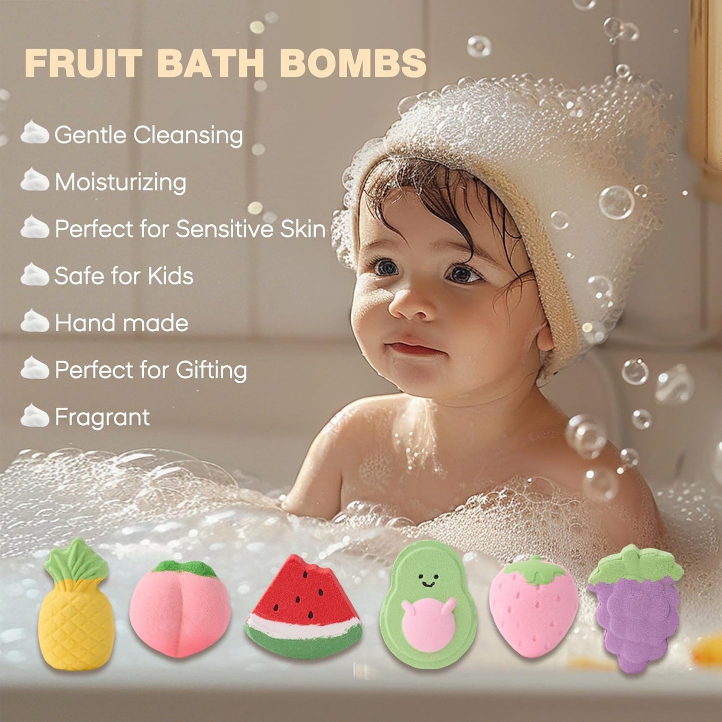 Bath Bombs for Teen Girls Boys– Fruit Shaped, Natural & Non-Toxic with Surprise Inside, Fun Gift Set for Kids Ages 3+