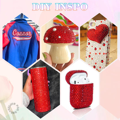 30000Pcs Resin Rhinestones for Bedazzling with 3Pcs B7000 Jewelry Glue, Red Flatback Gems Rhinestones for Crafting, Clothing Tumblers Mugs Shoes Fabric Decor Nail Art