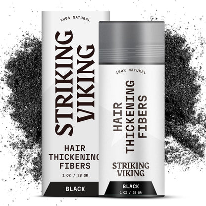 Striking Viking Hair Building Fibers - 28g, Black - Fuller Look Thinning Hair Fibers - Bald Spot Concealer & Barber Enhancement - Clump-Proof Powder & Hold Spray