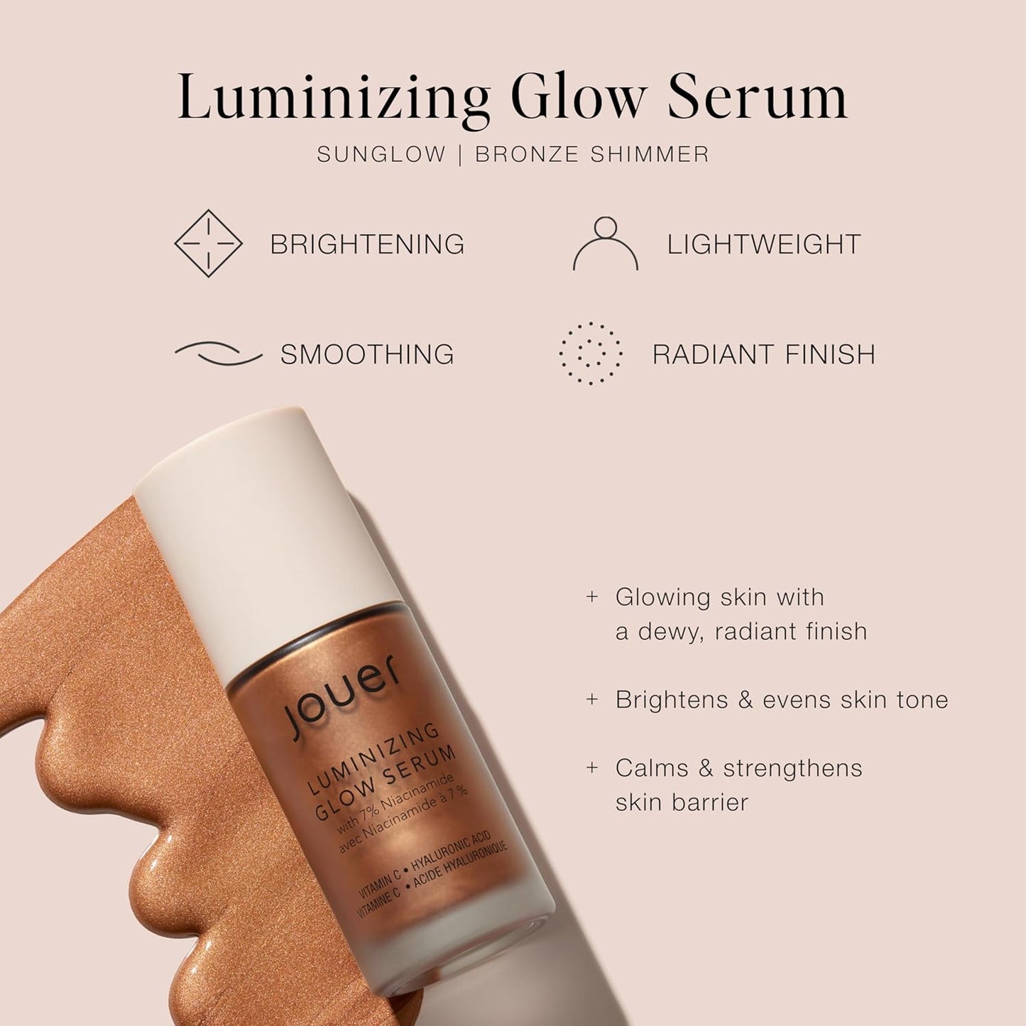 Jouer Luminizing Glow Drops for Face, Dewy Serum for Glowing Skin, 7% Niacinamide, Hyaluronic Acid, & Glycerin, 1 fl oz
