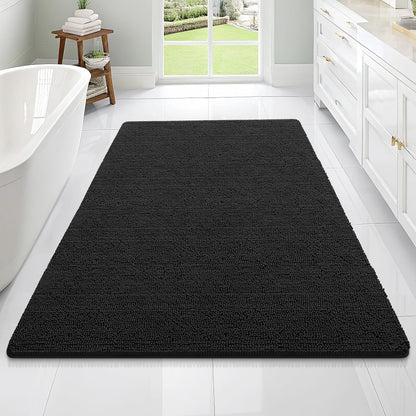 OLANLY Bathroom Rugs 70x46, Extra Soft Absorbent Chenille Bath Rugs, Rubber Backing Quick Dry, Machine Washable Bath Mats for Bathroom Floor, Tub and Shower, Home Decor Accessories, Black