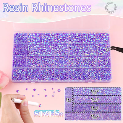 30000Pcs Resin Rhinestones for Bedazzling with 3Pcs B7000 Jewelry Glue, Dark Purple AB Flatback Gems Rhinestones for Crafting, Clothing Tumblers Mugs Shoes Fabric Decor Nail Art