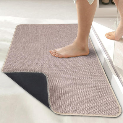 Bath Mat,Ultra Thin Bathroom Rugs,Rubber Bath Mats for Bathroom,No Slip Bath Rugs,Quick Dry,Machine Washable,Low Pile,Absorbent,Shower Outside,Sink,Home Decor Accessories.Beige,1'5"x2'3"(17x27inch)